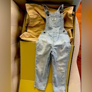 OshKosh Denim Little Girls 5T Overalls with Floral Prints Throughout